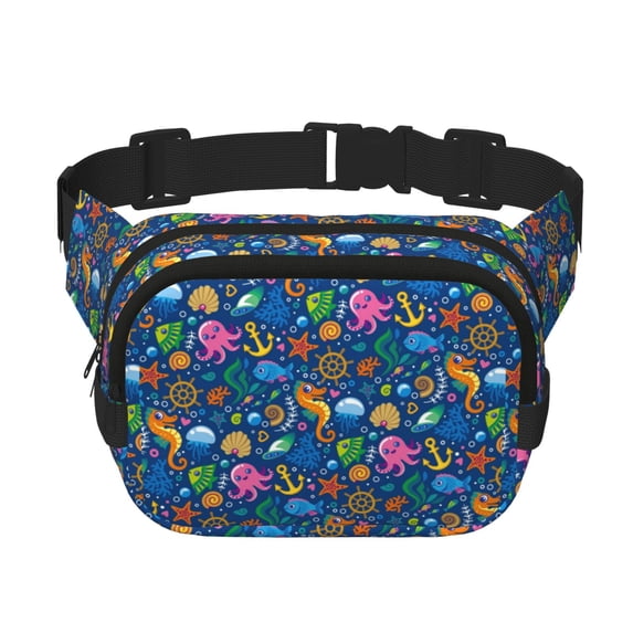 Hirioo Sea Fish for Double Layer Waist Bag Adjustable Fanny Pack For Travel Running Hiking