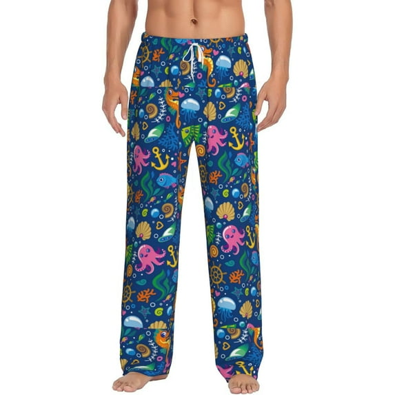 Hirioo Sea Fish for Men's PJ Pajama Pants Sleep Pants Men's Home Trousers with Pockets,S-3XL-Small