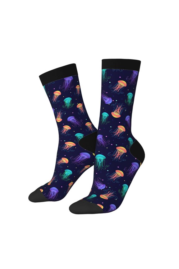 Sea Jellyfish Pattern Adult Middle Tube Socks Breathable Sock Non-Pilling,Contrasting Color Design