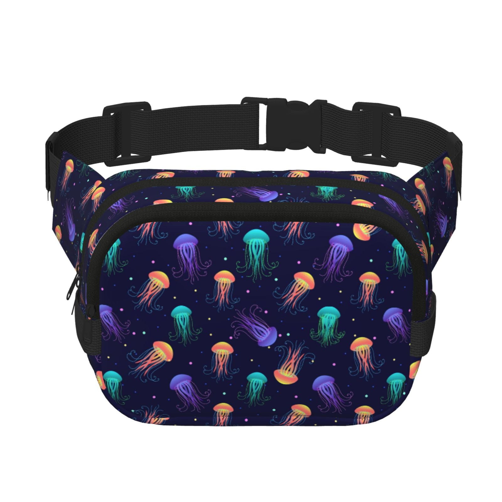 Hirioo Sea Jellyfish for Double Layer Waist Bag Adjustable Fanny Pack For Travel Running Hiking