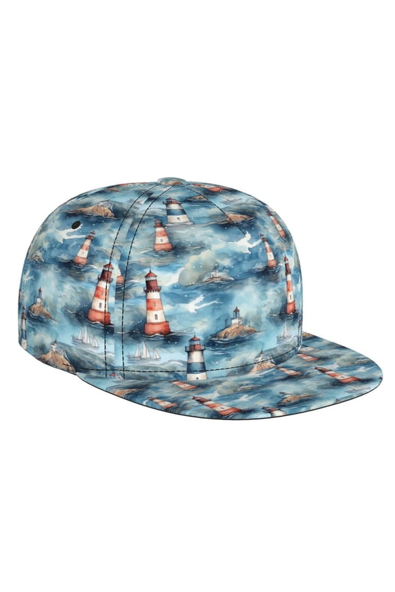 Sea Marine And Lighthouse for Baseball Cap Men Cap Flat Brim for Men Women Teens Adjustable Baseball Cap