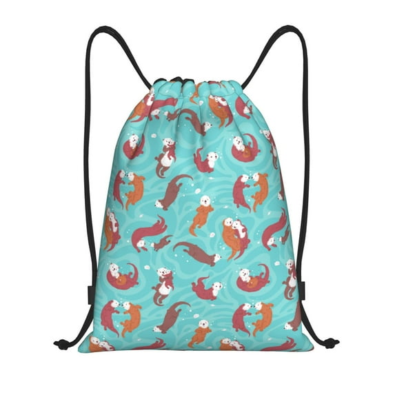 Hirioo Sea Otters Family In Blue Water Print Drawstring Backpack Bag Sport Versatile Sports Backpack for Gym, Travel, Swimming, Beach