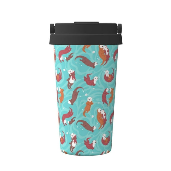 Hirioo Sea Otters Family In Blue Water for Coffee Travel Mug Insulated Coffee Mug with Lid