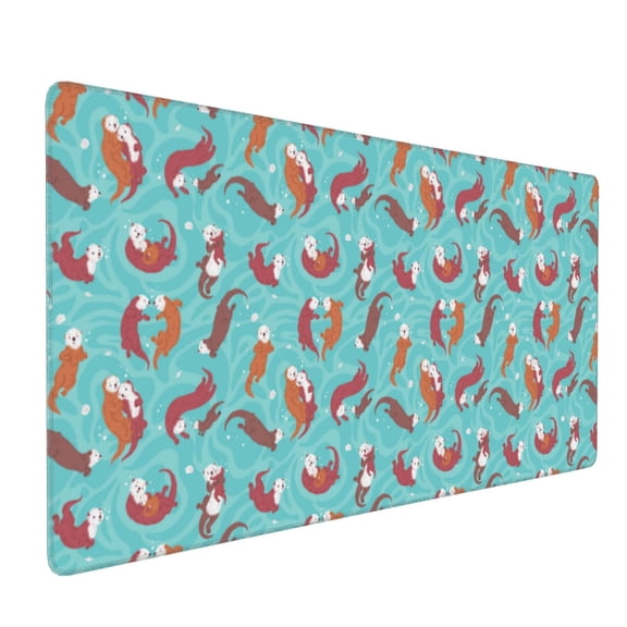 Hirioo Sea Otters Family In Blue Water for Mouse Pad ,Anti-Slip Base, Durable Stitched Edges, Perfect for Gaming, Office, and Home Use,16x35.5in