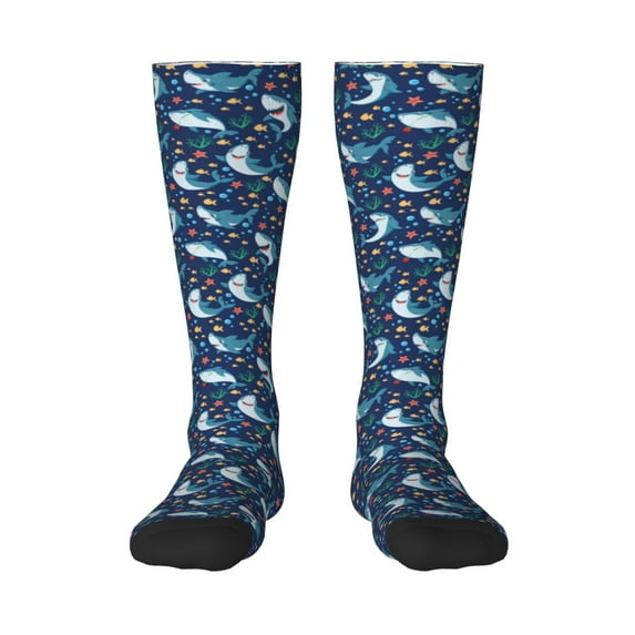 Hirioo Sea Sharks for Adult Stockings Breathable Sock Non-Pilling,Contrasting Color Design