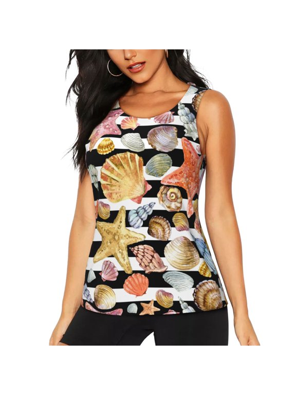 Sea Shell for Women's Workout Tank Top Sleeveless Workout Tops Athletic Gym Shirts-X-Large