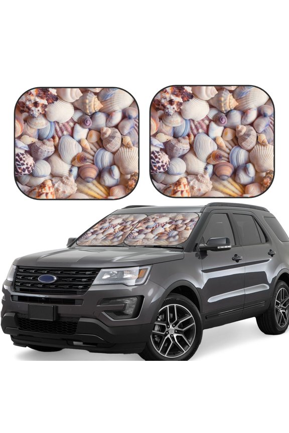 Sea Shells for 2PCS Windshield Sun Shade Foldable | Front Windshield Shade for Sun, Heat and UV Rays-Medium