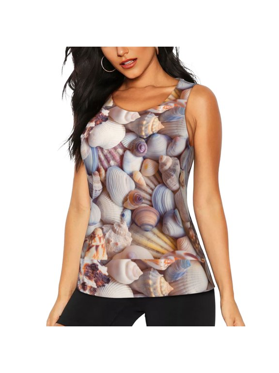 Sea Shells for Women's Workout Tank Top Sleeveless Workout Tops Athletic Gym Shirts-Small