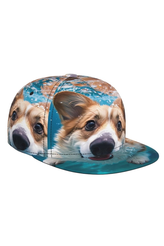 Sea Swimming Corgi for Baseball Cap Men Cap Flat Brim for Men Women Teens Adjustable Baseball Cap