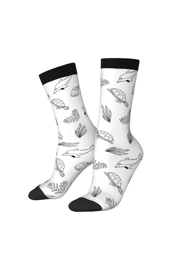 Sea Turtle Pattern Adult Middle Tube Socks Breathable Sock Non-Pilling,Contrasting Color Design
