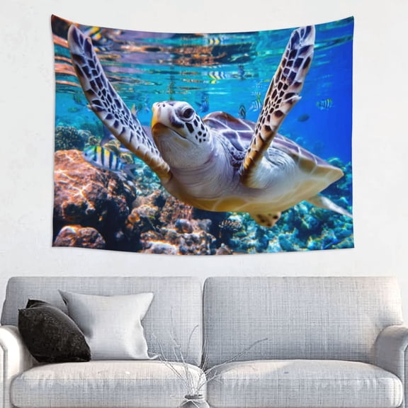 Hirioo Sea Turtle Swims Print Tapestry Lightweight Fabric for Bedroom Aesthetic Home Wall Dorm Décor Living Room Decor 29x37 Inch