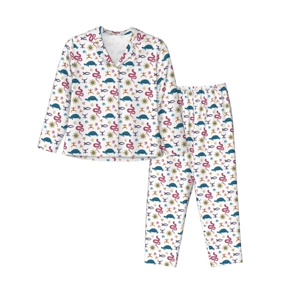 Hirioo Sea Turtle for Women's Pajama Sets 2 Piece Pjs Women's Long-Sleeved Pajama Set Button Down Sleepwear,S-XXL-Medium