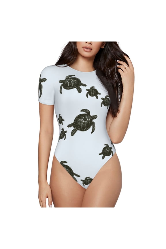Sea Turtle for Women's Round Neck Short-sleeved Onesie Basic Bodysuits-XX-Large