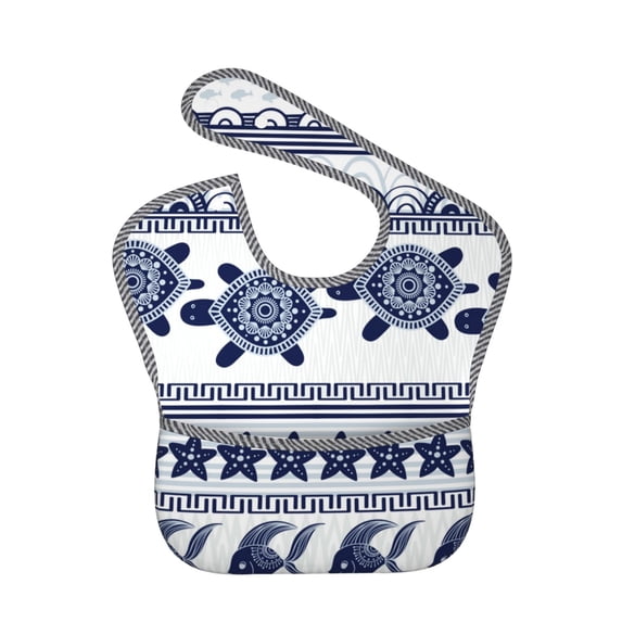 Hirioo Sea Underwater Turtles for Baby Waterproof Pocket Bib Adjustable Closed for Babies Toddlers with Large Pocket 6-24Months