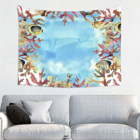 Hirioo Sea and Fish Print Tapestry Lightweight Fabric for Bedroom Aesthetic Home Wall Dorm Dcor Living Room Decor 29x37 Inch