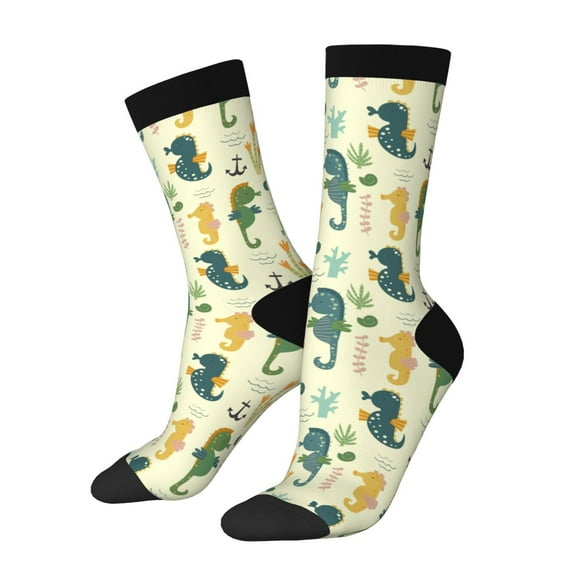 Hirioo Seahorse Pattern Adult Middle Tube Socks Breathable Sock Non-Pilling,Contrasting Color Design