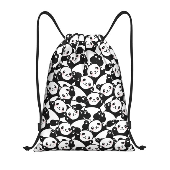 Hirioo Seamless Pattern Cute Panda Print Drawstring Backpack Bag Sport Versatile Sports Backpack for Gym, Travel, Swimming, Beach