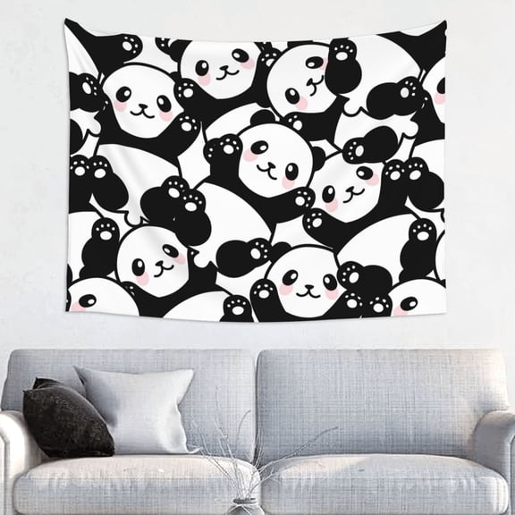 Hirioo Seamless Pattern Cute Panda Print Tapestry Lightweight Fabric for Bedroom Aesthetic Home Wall Dorm Décor Living Room Decor 29x37 Inch