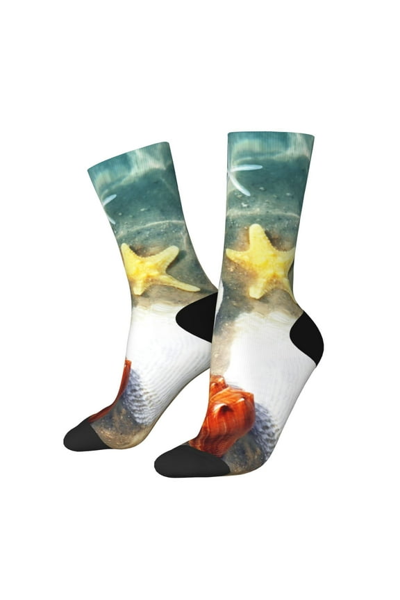 Seashell On The Beach Pattern Adult Middle Tube Socks Breathable Sock Non-Pilling,Contrasting Color Design