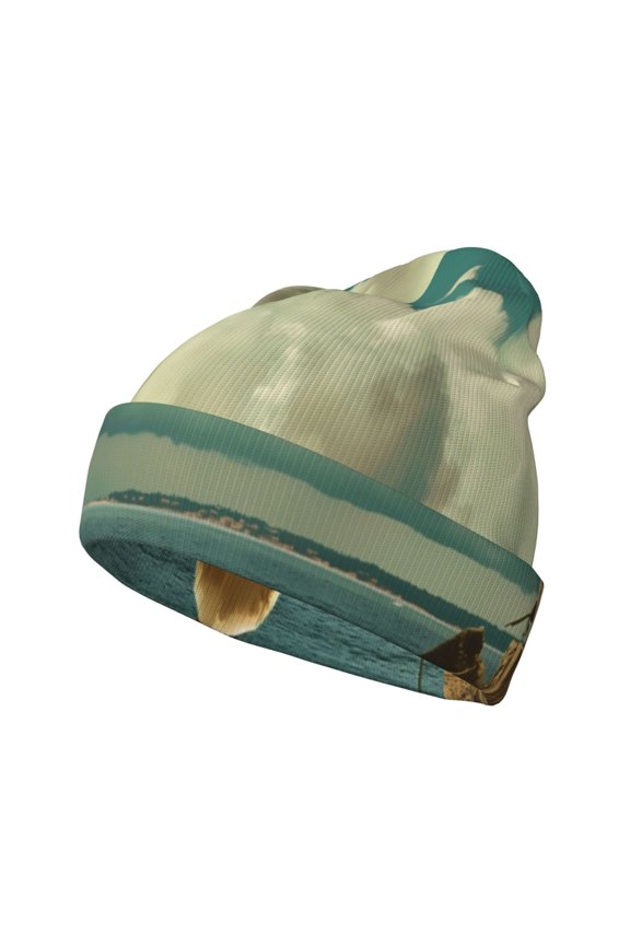 Serene Coastal Blue Sky for Men's Knit Cuffed Beanie for Outdoor Activities Unisex