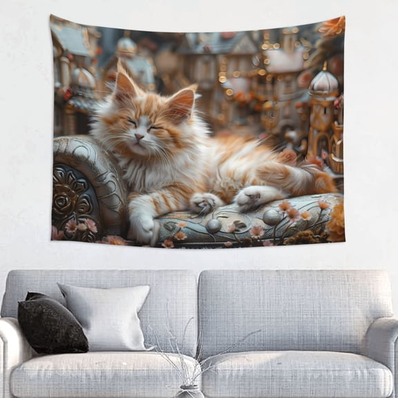 Hirioo Serene Kitten Kingdom Print Tapestry Lightweight Fabric for Bedroom Aesthetic Home Wall Dorm Dcor Living Room Decor 29x37 Inch