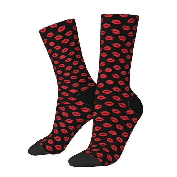 Hirioo Sexy Red Lips Kiss Pattern Adult Middle Tube Socks Breathable Sock Non-Pilling,Contrasting Color Design