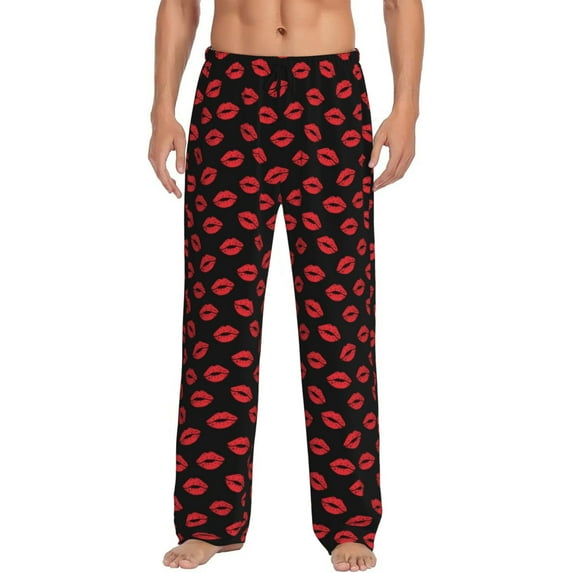 Hirioo Sexy Red Lips Kiss for Men's PJ Pajama Pants Sleep Pants Men's Home Trousers with Pockets,S-3XL-Small