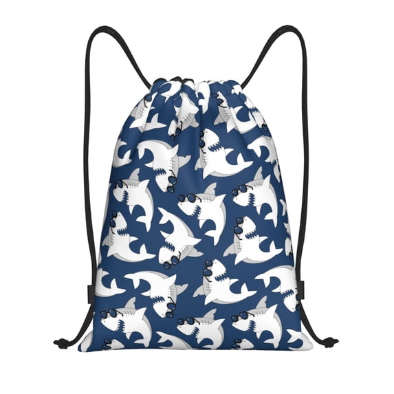 Hirioo Shark Print Drawstring Backpack Bag Sport Versatile Sports Backpack for Gym, Travel, Swimming, Beach