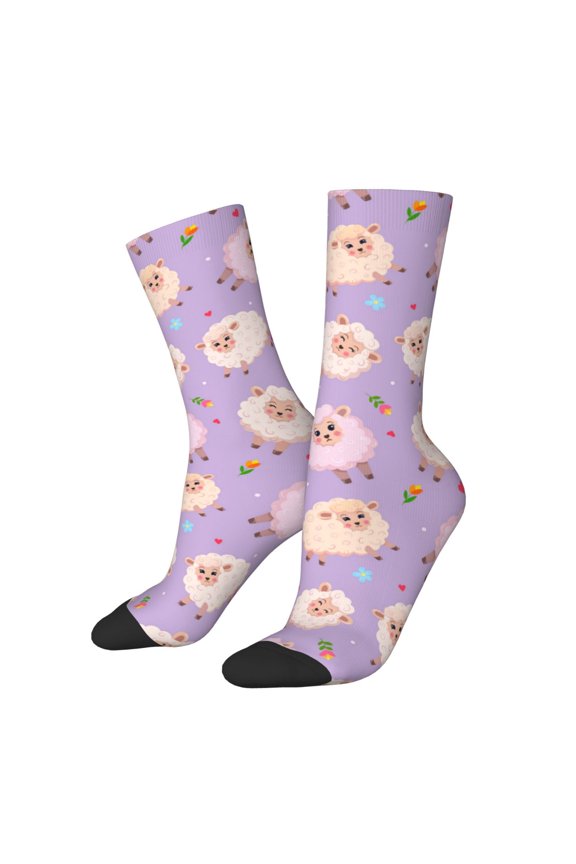 Sheeps Pattern Adult Middle Tube Socks Breathable Sock Non-Pilling,Contrasting Color Design