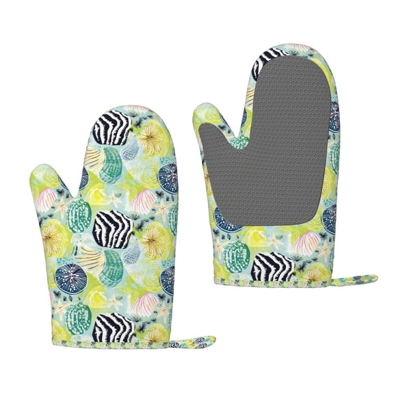 Hirioo Shell Clam for Silicone Oven Mitts for BBQ, Baking, Cooking, Set of 2, Heat Resistant 260, Non-Slip Kitchen Essentials