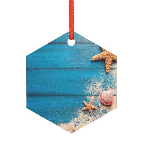 Hirioo Shells and Starfish for Acrylic Christmas Pendant Hanging Christmas Tree Ornaments, Car, Home, Office Gift Decor-Hexagon