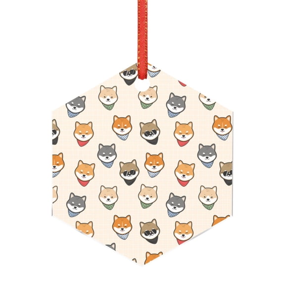 Hirioo Shiba Head Face for Acrylic Christmas Pendant Hanging Christmas Tree Ornaments, Car, Home, Office Gift Decor-Hexagon