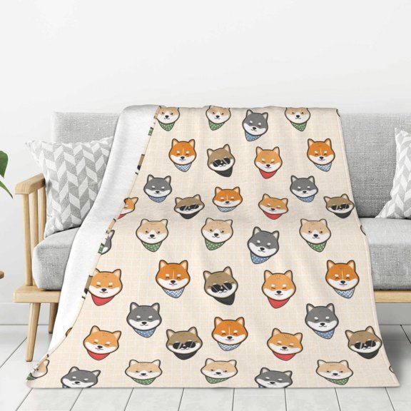 Hirioo Shiba Head Face for Flannel Blanket, Cozy and Warm Throw for Bed or Couch ,Perfect for All Seasons-40"x30"