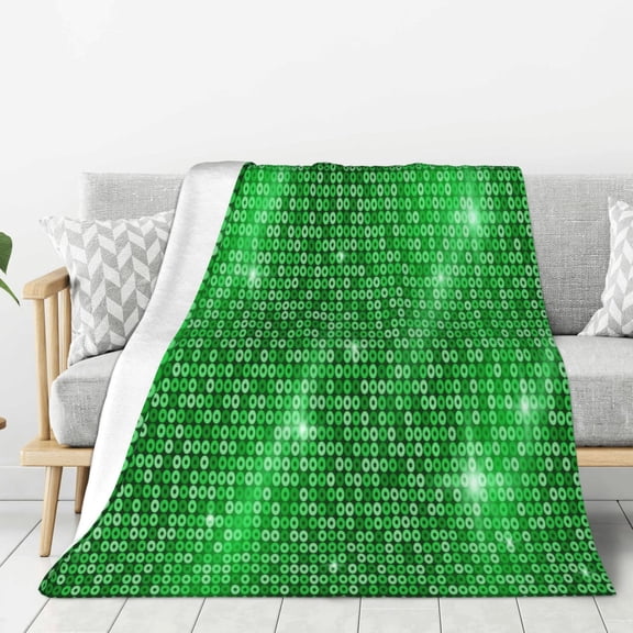 Hirioo Shiny round green sequins for Flannel Blanket, Cozy and Warm Throw for Bed or Couch ,Perfect for All Seasons-40"x30"