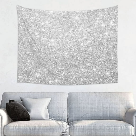 Hirioo Silver Glitter Print Tapestry Lightweight Fabric for Bedroom Aesthetic Home Wall Dorm Décor Living Room Decor 29x37 Inch