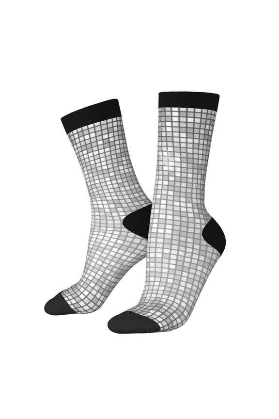 Silver Mosaic Pattern Adult Middle Tube Socks Breathable Sock Non-Pilling,Contrasting Color Design