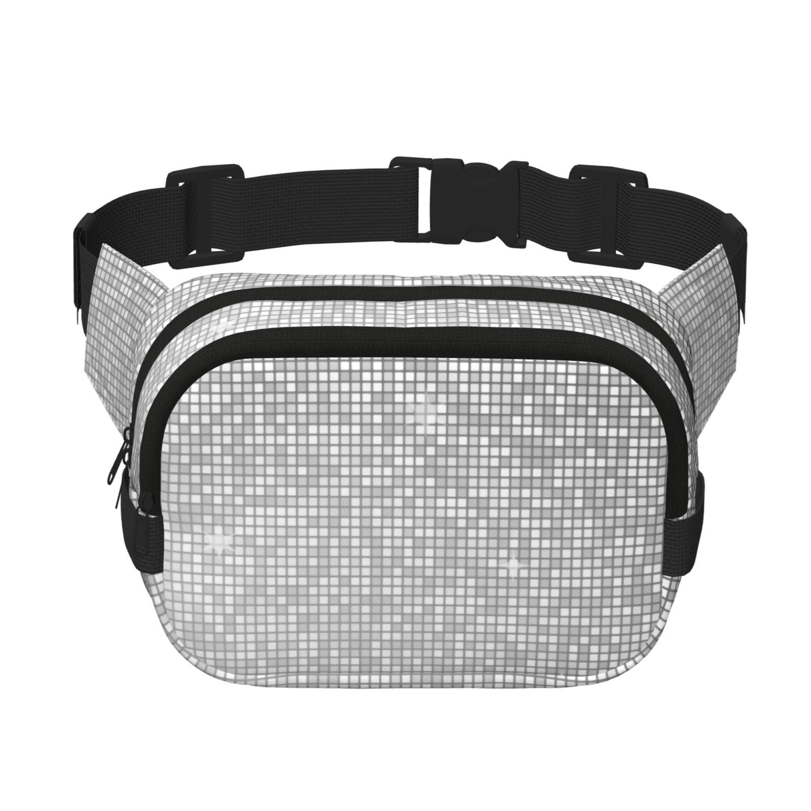 Hirioo Silver Mosaic for Double Layer Waist Bag Adjustable Fanny Pack For Travel Running Hiking