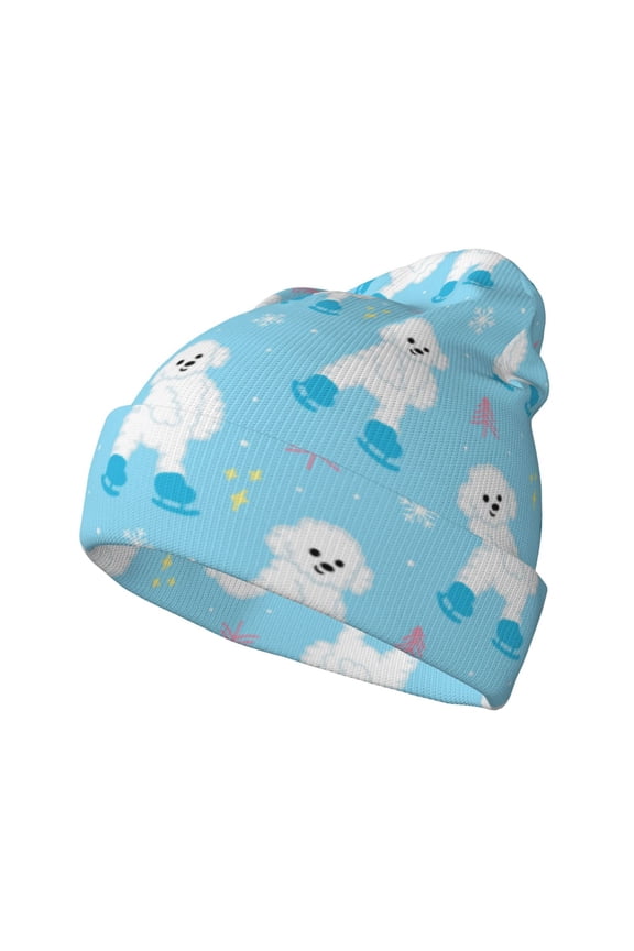 Skating Poodle Fun for Men's Knit Cuffed Beanie for Outdoor Activities Unisex