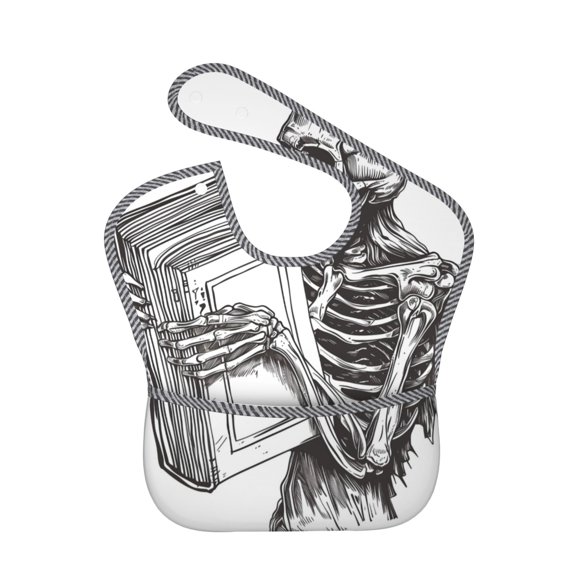 Hirioo Skeleton Book Lover for Baby Waterproof Pocket Bib Adjustable Closed for Babies Toddlers with Large Pocket 6-24Months