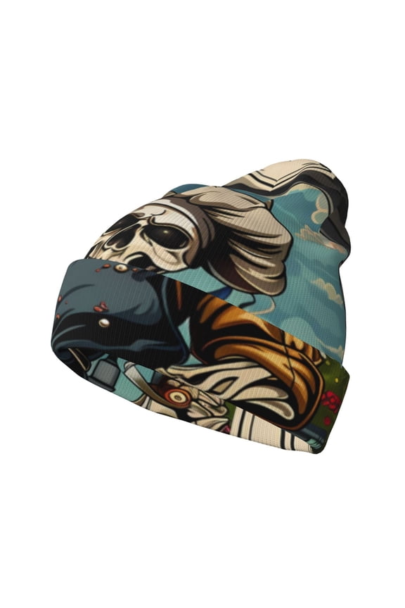 Skeleton Chef BBQ Scene for Men's Knit Cuffed Beanie for Outdoor Activities Unisex