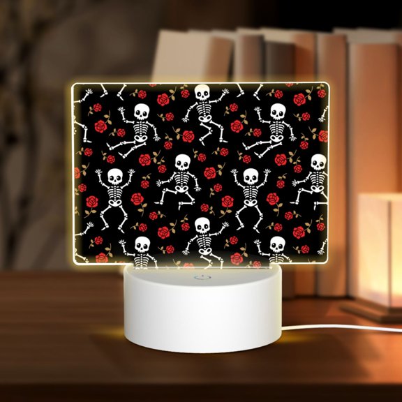 Hirioo Skeleton with Roses for Rectangular Acrylic with Night Light Best Gifts for Lover Girl Mom, Valentine's Day Anniversary Birthday Wedding Present