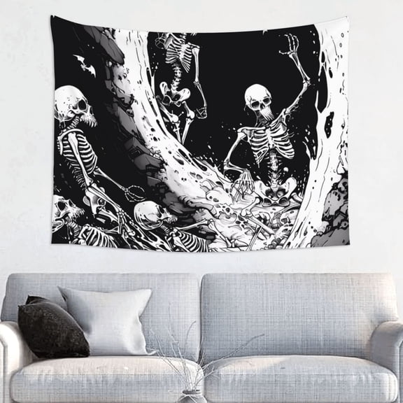 Hirioo Skeleton Wave Artwork Print Tapestry Lightweight Fabric for Bedroom Aesthetic Home Wall Dorm Dcor Living Room Decor 29x37 Inch