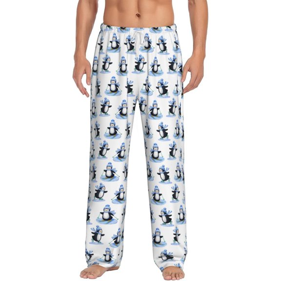 Hirioo Skiing Penguin Funny for Men's PJ Pajama Pants Sleep Pants Men's Home Trousers with Pockets,S-3XL-XX-Large