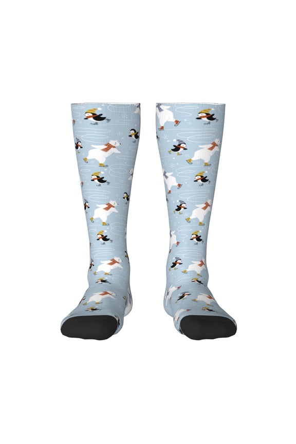 Skiing penguin Bear for Adult Stockings Breathable Sock Non-Pilling,Contrasting Color Design