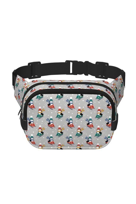 Skiing penguin for Double Layer Waist Bag Adjustable Fanny Pack For Travel Running Hiking
