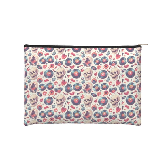 Hirioo Skull Guitar record lips for Paper Reusable Cosmetic Bag Zipper Encouragement Travel Pouch Toiletry Bag for Women Girls