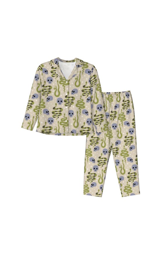 Skull Snake for Women's Pajama Sets 2 Piece Pjs Women's Long-Sleeved Pajama Set Button Down Sleepwear,S-XXL-Small
