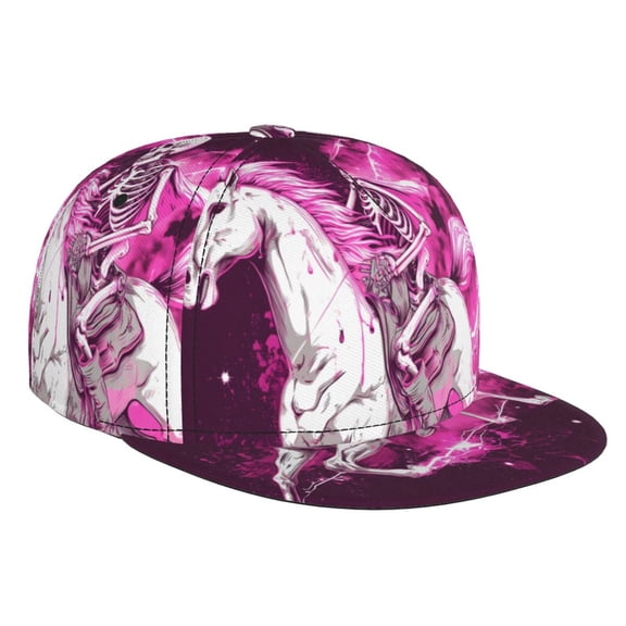 Hirioo Skull White Horse for Baseball Cap Men Cap Flat Brim for Men Women Teens Adjustable Baseball Cap
