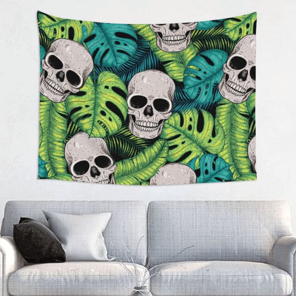 Hirioo Skull and Palm Leaves Print Tapestry Lightweight Fabric for Bedroom Aesthetic Home Wall Dorm Dcor Living Room Decor 29x37 Inch