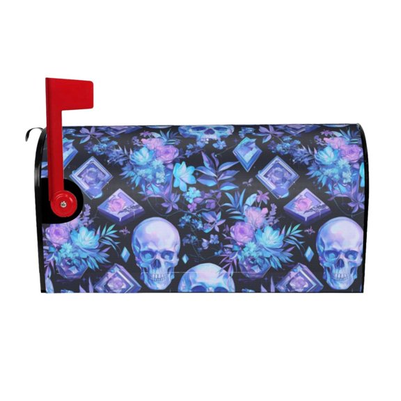 Hirioo Skull blue crystal flower for Magnetic, Waterproof Mailbox Cover,Perfect for Fall, Winter, Spring, and Summer Outdoor Decor-21x18 in